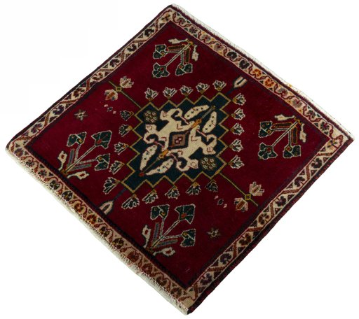 Corner detail of 2000s Shiraz rug showing border pattern and Wool pile