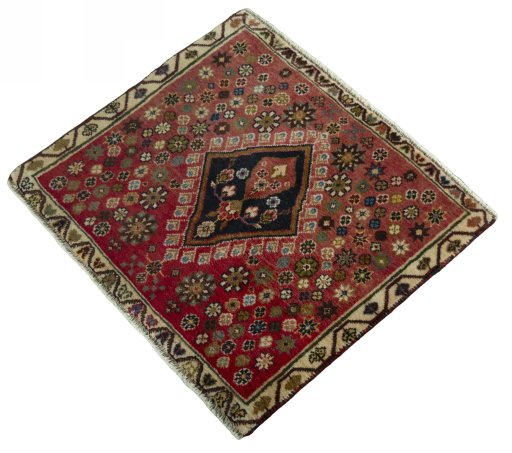 Corner detail of 2000s Shiraz rug showing border pattern and Wool pile