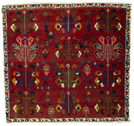 Full view of 2000s Shiraz rug from Iran / Persia, 60 × 65 cm in Red tones