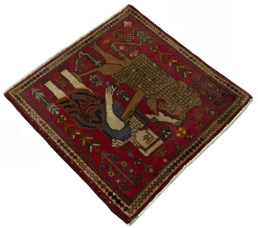 Close-up detail of 2000s Shiraz rug from Iran / Persia showing Wool weave