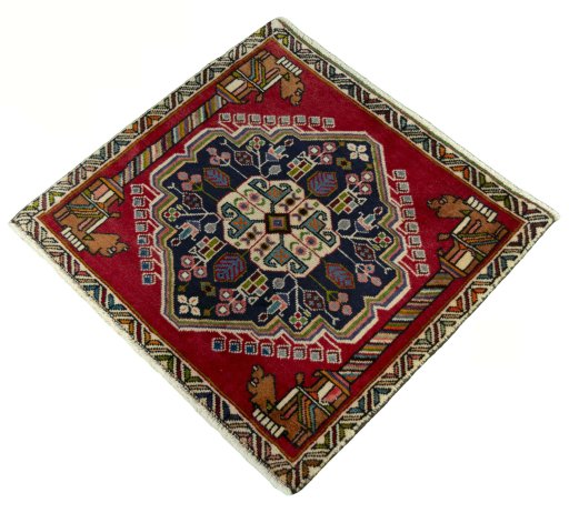 Corner detail of 2000s Shiraz rug showing border pattern and Wool pile