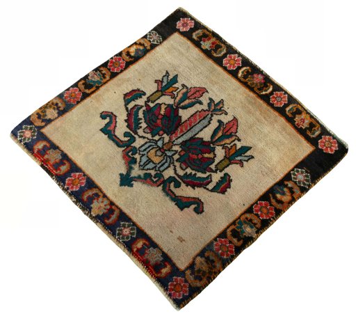 Corner detail of 2000s Shiraz rug showing border pattern and Wool pile
