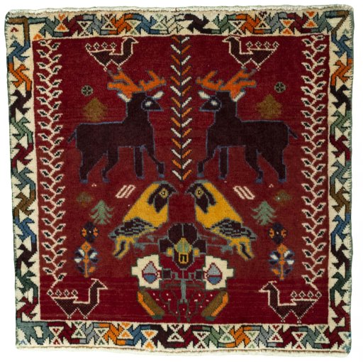 Full view of 2000s Shiraz rug from Iran / Persia, 60 × 60 cm in Red tones