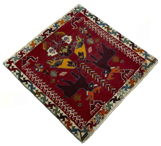 Close-up detail of 2000s Shiraz rug from Iran / Persia showing Wool weave