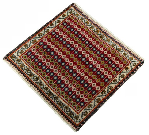 Corner detail of 2000s Shiraz rug showing border pattern and Wool pile
