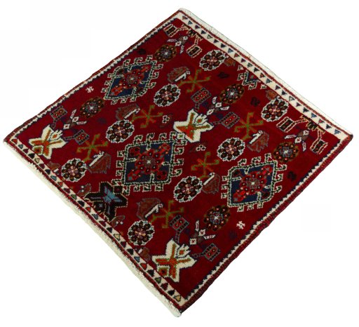 Corner detail of 2000s Shiraz rug showing border pattern and Wool pile