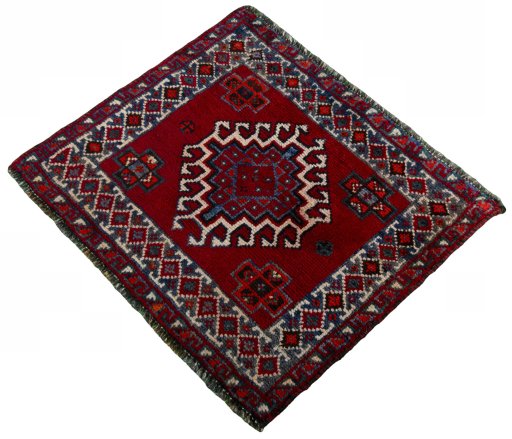 Corner detail of 2000s Shiraz rug showing border pattern and Wool pile
