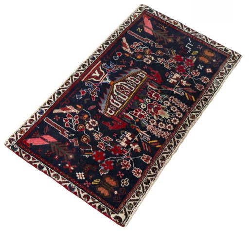 Close-up detail of 2000s Shiraz rug from Iran / Persia showing Wool weave