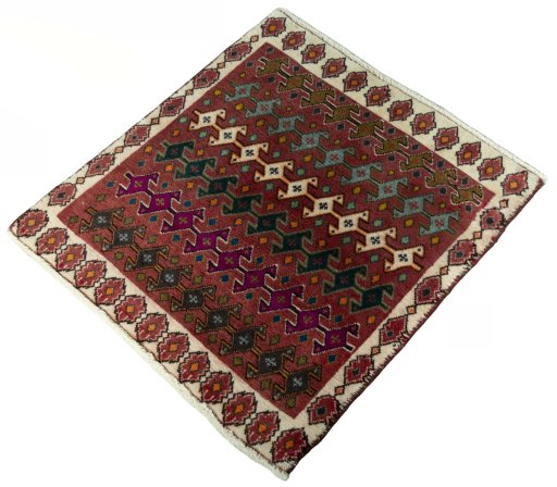 Corner detail of 2000s Shiraz rug showing border pattern and Wool pile