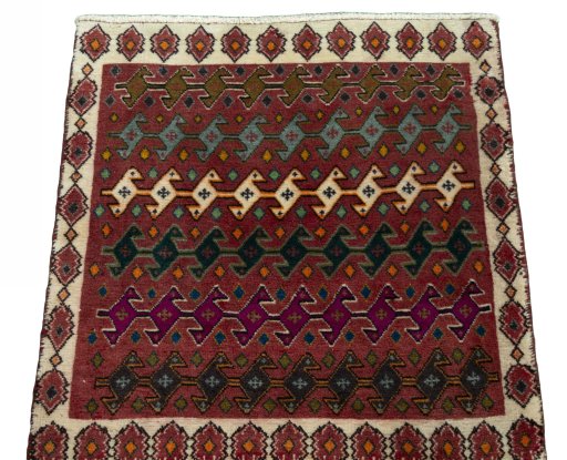 Surface texture of 2000s Shiraz rug with natural Wool and intricate pattern