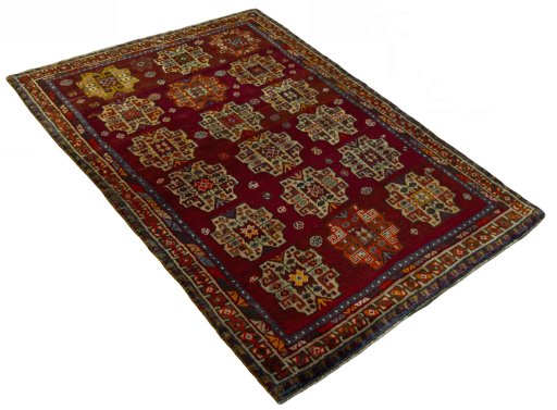 Close-up detail of 2000s Shiraz rug from Iran / Persia showing Wool weave