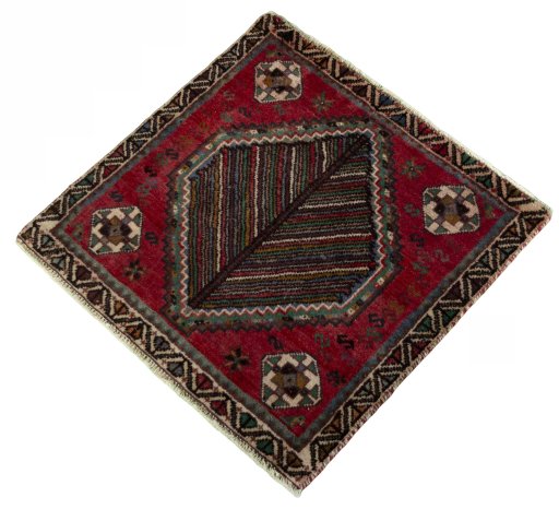 Corner detail of 2000s Shiraz rug showing border pattern and Wool pile