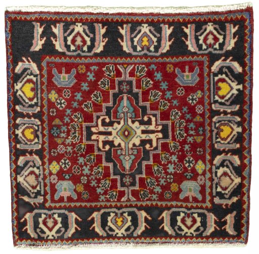 Full view of 2000s Shiraz rug from Iran / Persia, 60 × 64 cm in Red tones