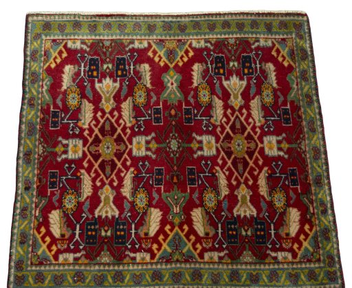 Surface texture of 2000s Shiraz rug with natural Wool and intricate pattern
