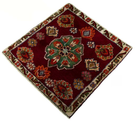 Corner detail of 2000s Shiraz rug showing border pattern and Wool pile