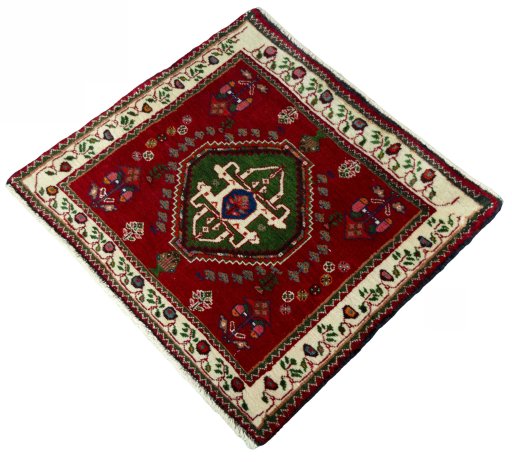 Corner detail of 2000s Shiraz rug showing border pattern and Wool pile