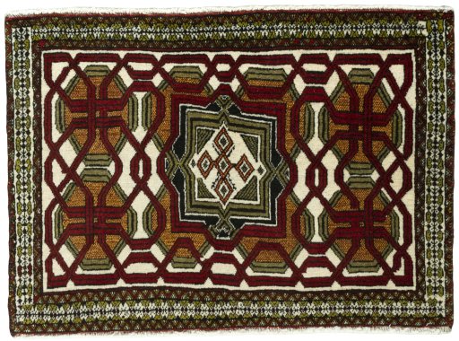 Full view of 2000s Shiraz rug from Iran / Persia, 64 × 90 cm in Multi Color tones
