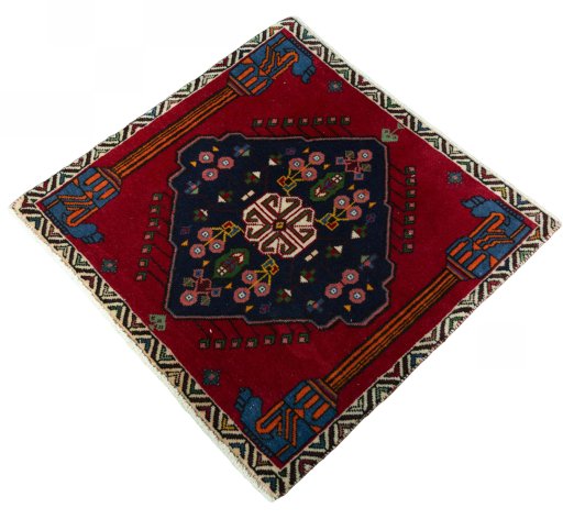 Corner detail of 2000s Shiraz rug showing border pattern and Wool pile