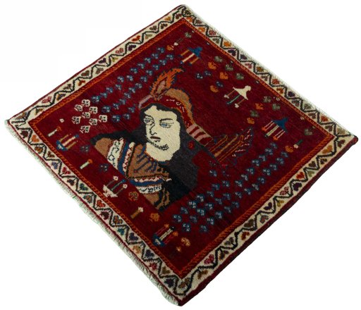 Corner detail of 2000s Shiraz rug showing border pattern and Wool pile