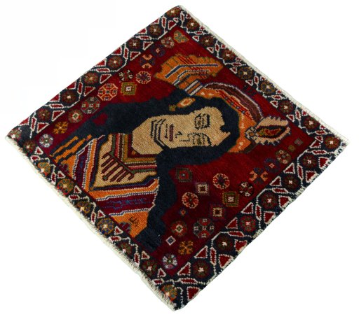 Corner detail of 2000s Shiraz rug showing border pattern and Wool pile