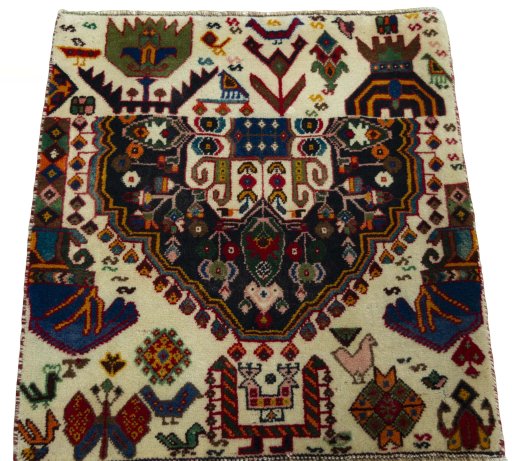 Surface texture of 2000s Shiraz rug with natural Wool and intricate pattern