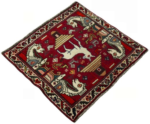 Close-up detail of 2000s Shiraz rug from Iran / Persia showing Wool weave