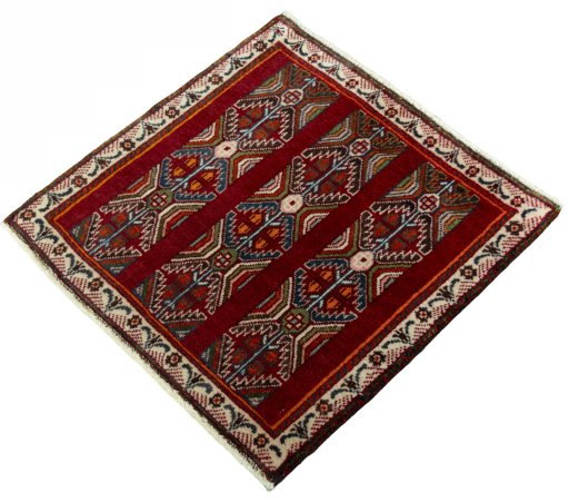 Corner detail of 2000s Shiraz rug showing border pattern and Wool pile
