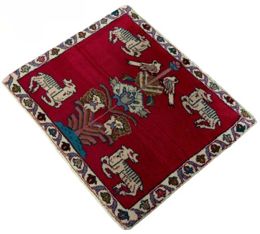 Corner detail of 2000s Shiraz rug showing border pattern and Wool pile