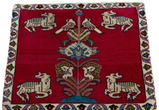Surface texture of 2000s Shiraz rug with natural Wool and intricate pattern