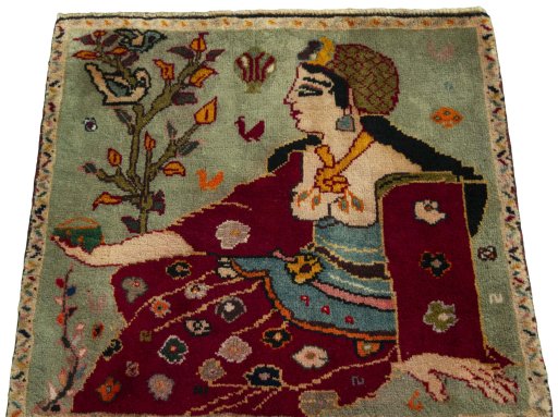 Surface texture of 2000s Shiraz rug with natural Wool and intricate pattern