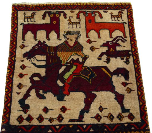 Surface texture of 2000s Shiraz rug with natural Wool and intricate pattern