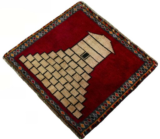 Corner detail of 2000s Shiraz rug showing border pattern and Wool pile