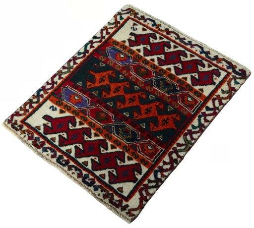 Corner detail of 2000s Shiraz rug showing border pattern and Wool pile