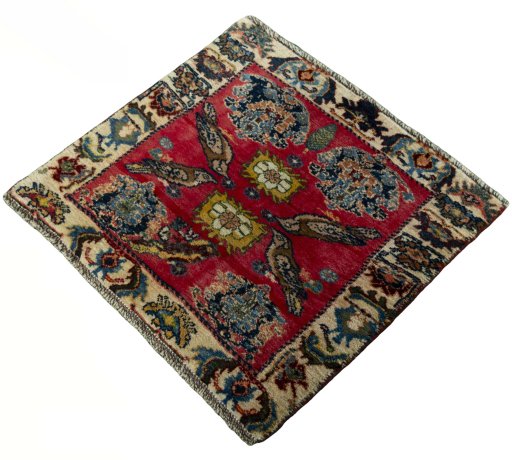 Corner detail of 2000s Shiraz rug showing border pattern and Wool pile