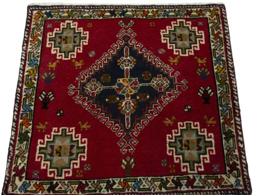 Surface texture of 2000s Shiraz rug with natural Wool and intricate pattern