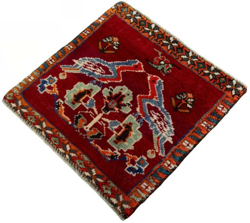 Corner detail of 2000s Shiraz rug showing border pattern and Wool pile