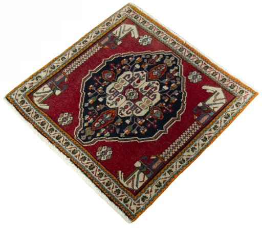 Corner detail of 2000s Shiraz rug showing border pattern and Wool pile