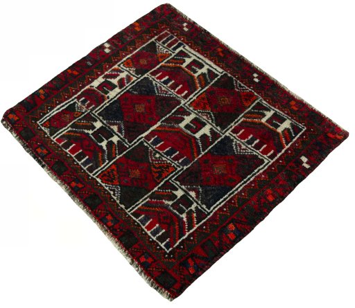Corner detail of 2000s Shiraz rug showing border pattern and Wool pile