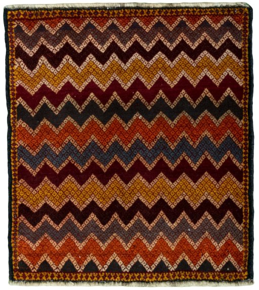 Full view of 2000s Shiraz rug from Iran / Persia, 63 × 56 cm in Red tones