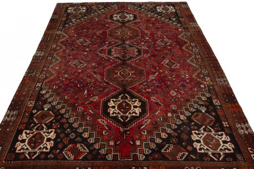 Surface texture of 1970s Shiraz rug with natural Wool and intricate pattern