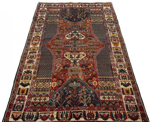 Surface texture of 1970s Shiraz rug with natural Wool and intricate pattern