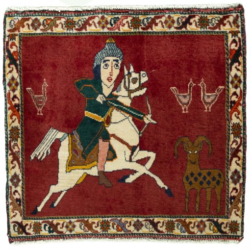 Full view of 2000s Shiraz rug from Iran / Persia, 60 × 64 cm in Red tones