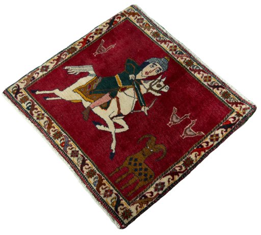 Corner detail of 2000s Shiraz rug showing border pattern and Wool pile