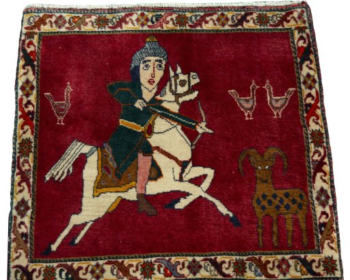Surface texture of 2000s Shiraz rug with natural Wool and intricate pattern