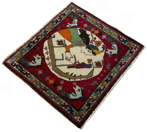 Close-up detail of 2000s Shiraz rug from Iran / Persia showing Wool weave