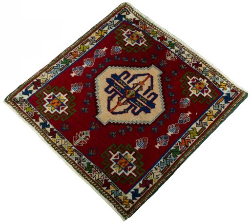 Corner detail of 2000s Shiraz rug showing border pattern and Wool pile