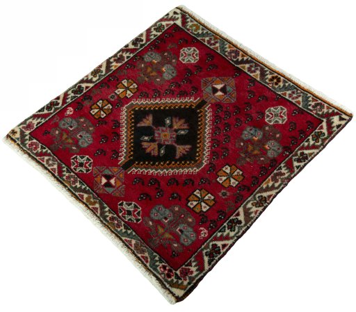 Corner detail of 2000s Shiraz rug showing border pattern and Wool pile