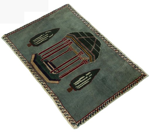 Corner detail of 2000s Shiraz rug showing border pattern and Wool pile
