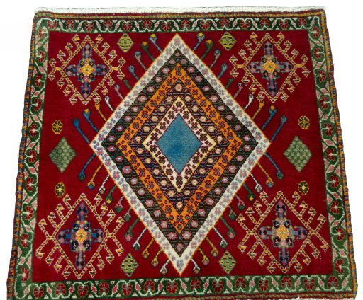 Surface texture of 2000s Shiraz rug with natural Wool and intricate pattern