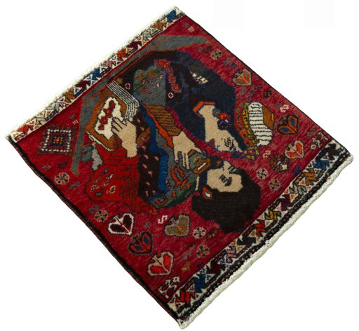 Close-up detail of 2000s Shiraz rug from Iran / Persia showing Wool weave